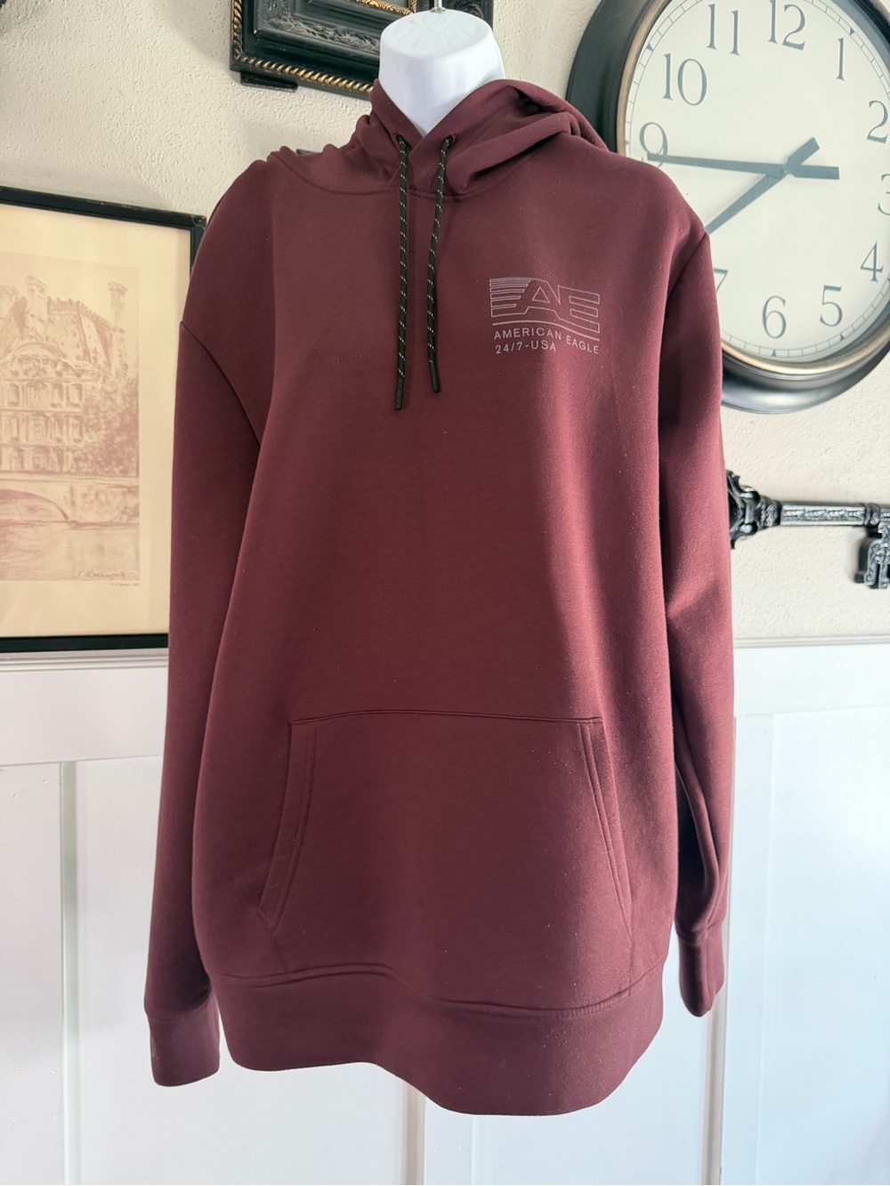 American Eagle AE77 Outfitters Men's Maroon Logo Hoodie Sz L Tall k504